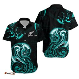 Custom Personalised Aotearoa Fern Hawaiian Shirt Maori Pattern Version Turquoise