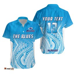 Custom Text and Number Blues Hawaiian Shirt Super Rugby New Zealand