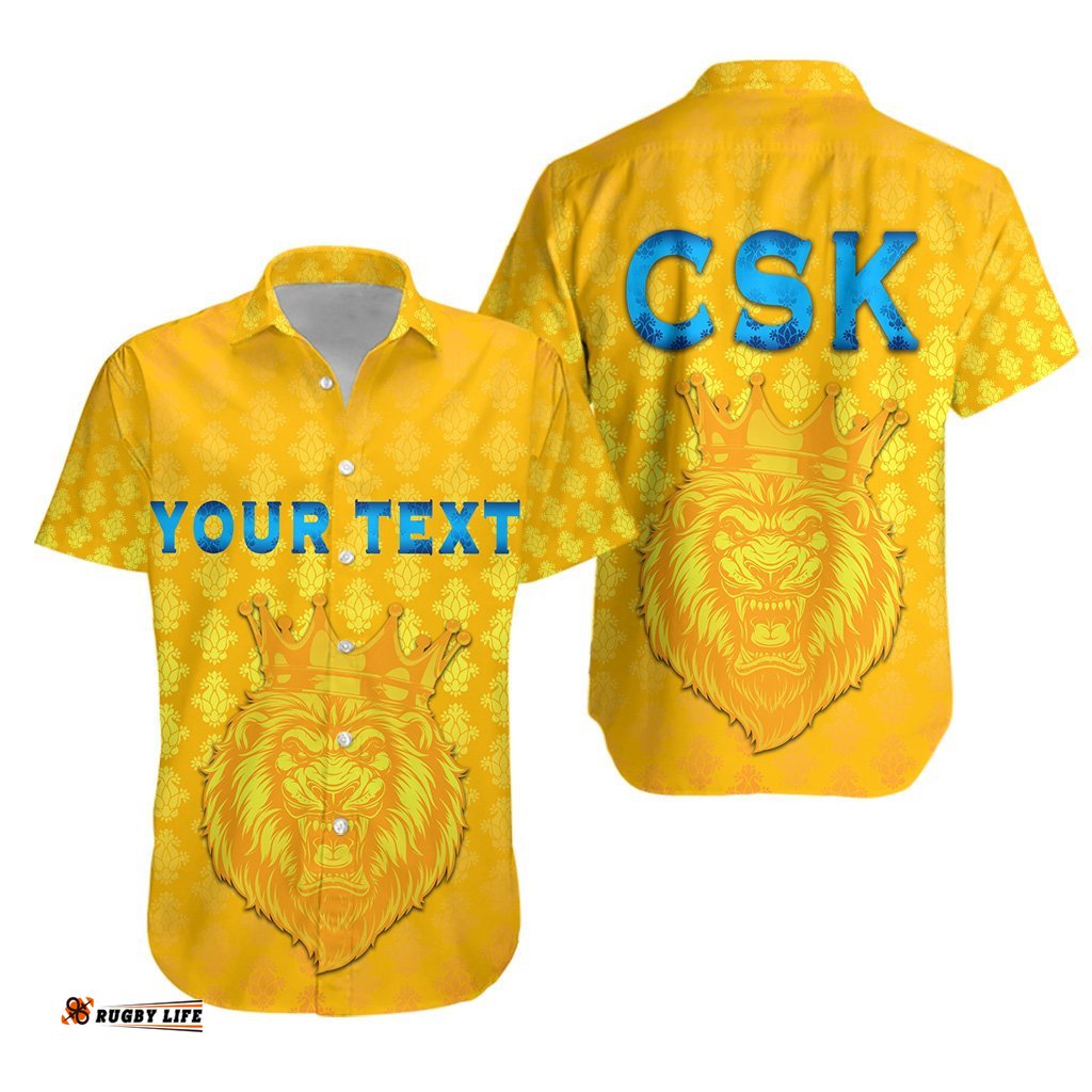 Custom Personalised Chennai Super Kings Hawaiian Shirt Cricket Traditional Pride Yellow