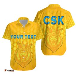 Custom Personalised Chennai Super Kings Hawaiian Shirt Cricket Traditional Pride Yellow