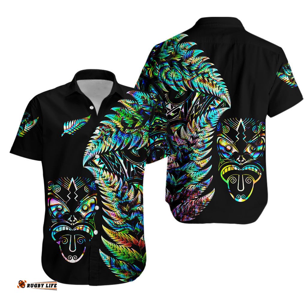 New Zealand Haka Rugby Maori Hawaiian Shirt Silver Fern Vibes Paua Shell