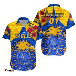Custom Personalised West Coast Eagles ANZAC Hawaiian Shirt Indigenous Vibes Royal Blue