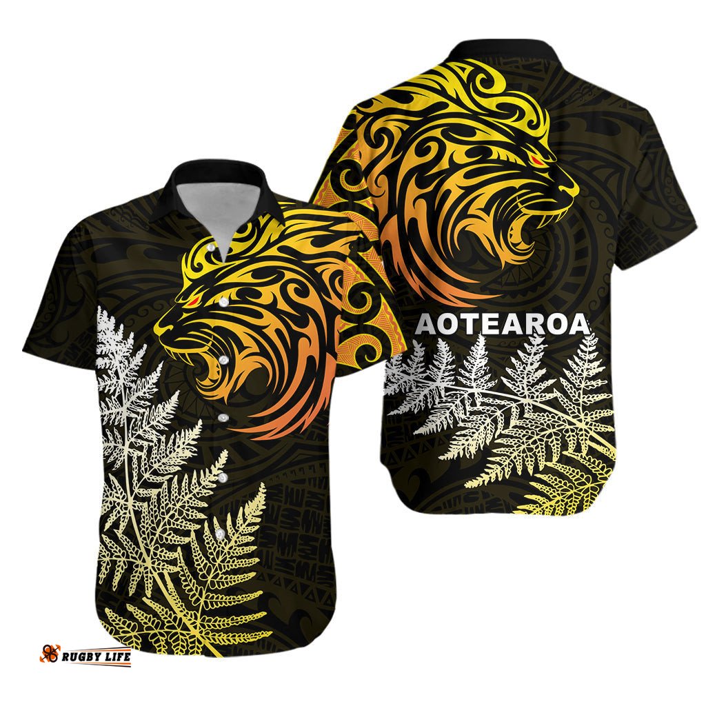 Lion Maori Hawaiian Shirt Aotearoa mix Silver Fern