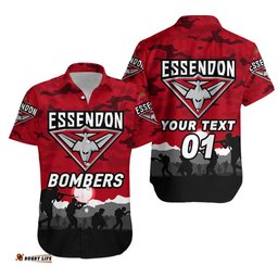 Custom Personalised Essendon Bombers ANZAC Hawaiian Shirt Simple Style Red