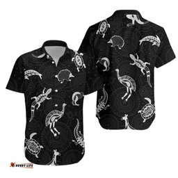 Aboriginal Art Hawaiian Shirt Animals Australia Version Black