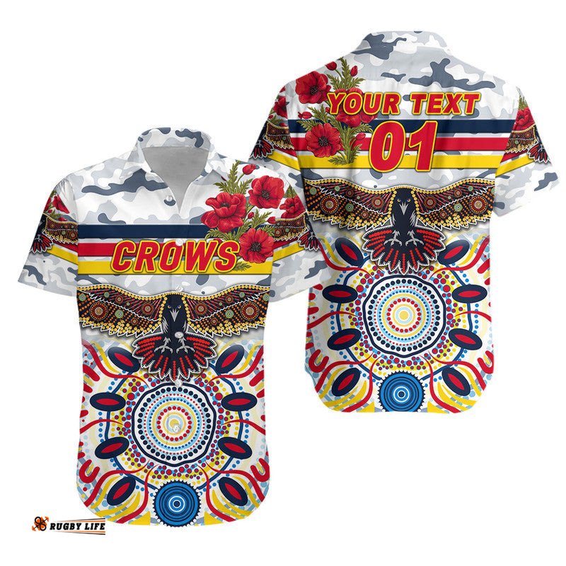 Custom Personalised Adelaide Crows ANZAC Hawaiian Shirt Indigenous Vibes White