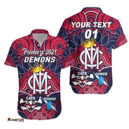 Custom Personalised Melbourne Demons Indigenous Hawaiian Shirt Football Premiers The King, Custom Text And Number