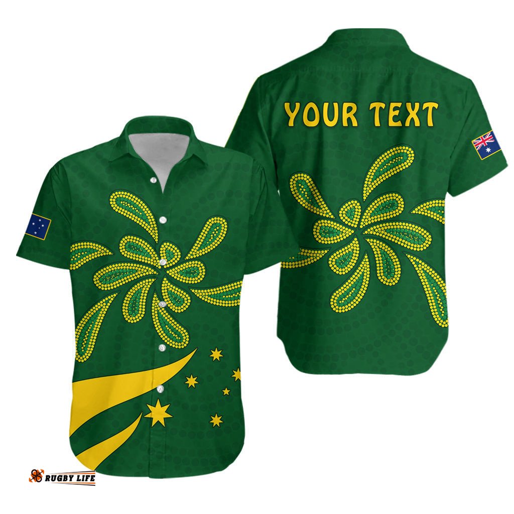 Custom Personalised Green and Gold Hawaiian Shirt Australia National Colours