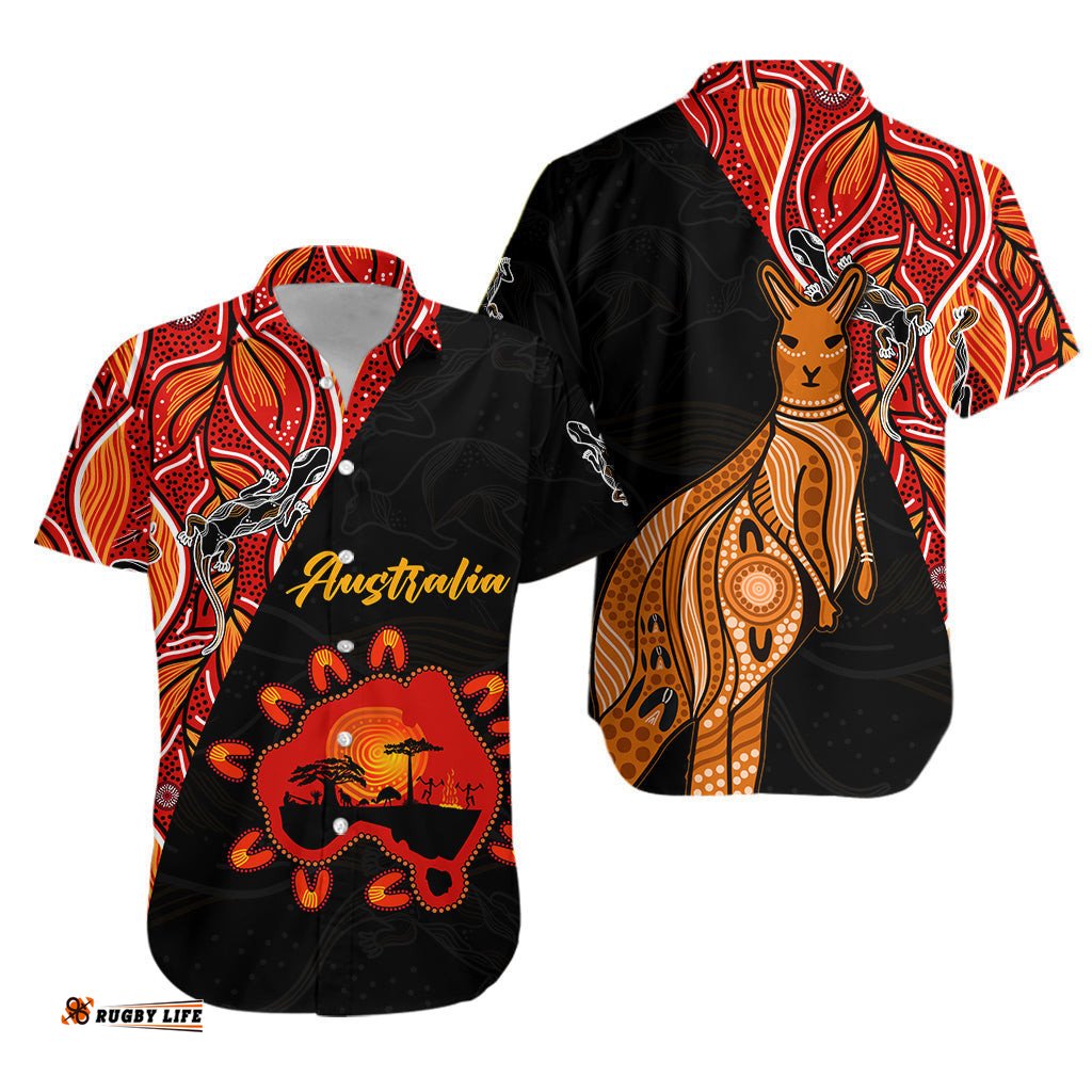 Australia Map Hawaiian Shirt Aussie Kangaroo Aboriginal