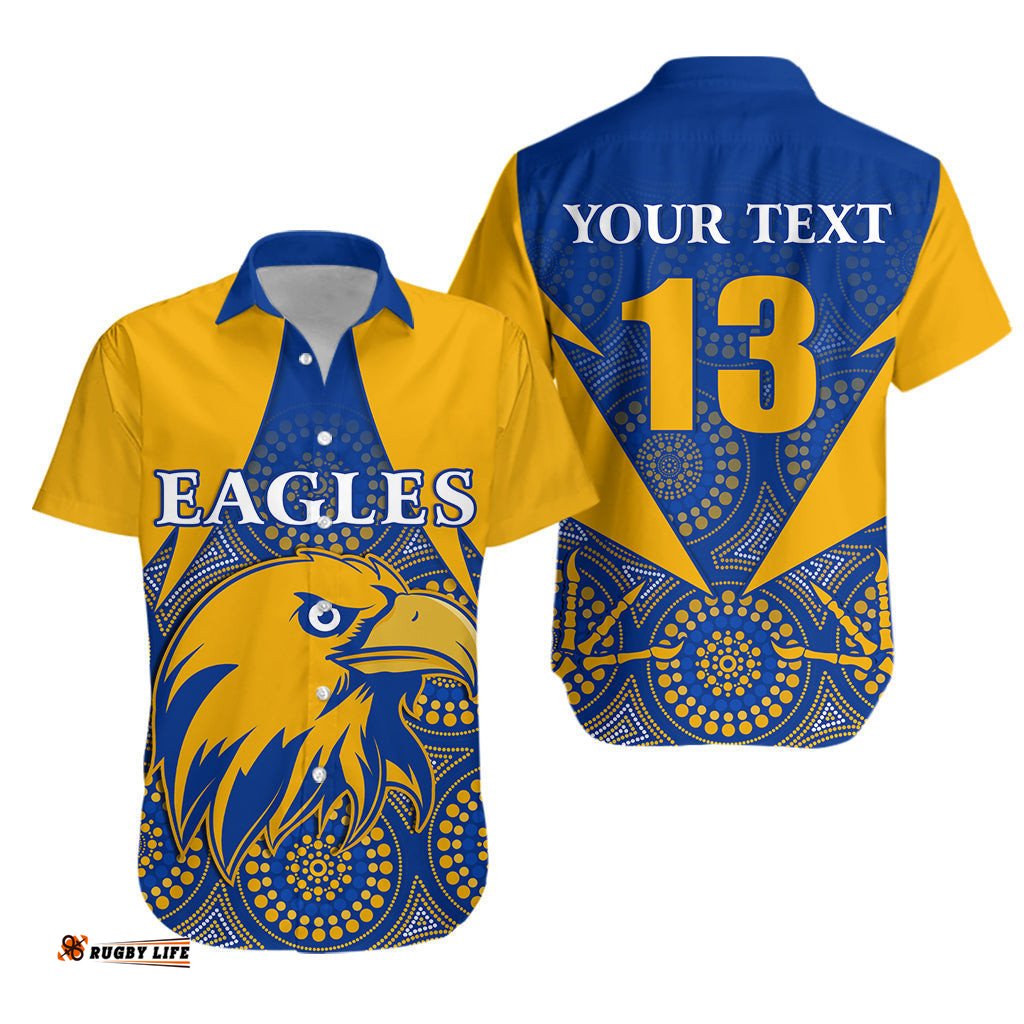 Custom Personalised Eagles Indigenous Hawaiian Shirt West Coast Version Gold Custom Text and Number