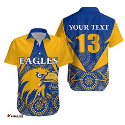 Custom Personalised Eagles Indigenous Hawaiian Shirt West Coast Version Gold Custom Text and Number