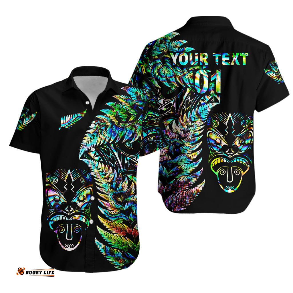 Custom Personalised New Zealand Haka Rugby Maori Hawaiian Shirt Silver Fern Vibes Paua Shell