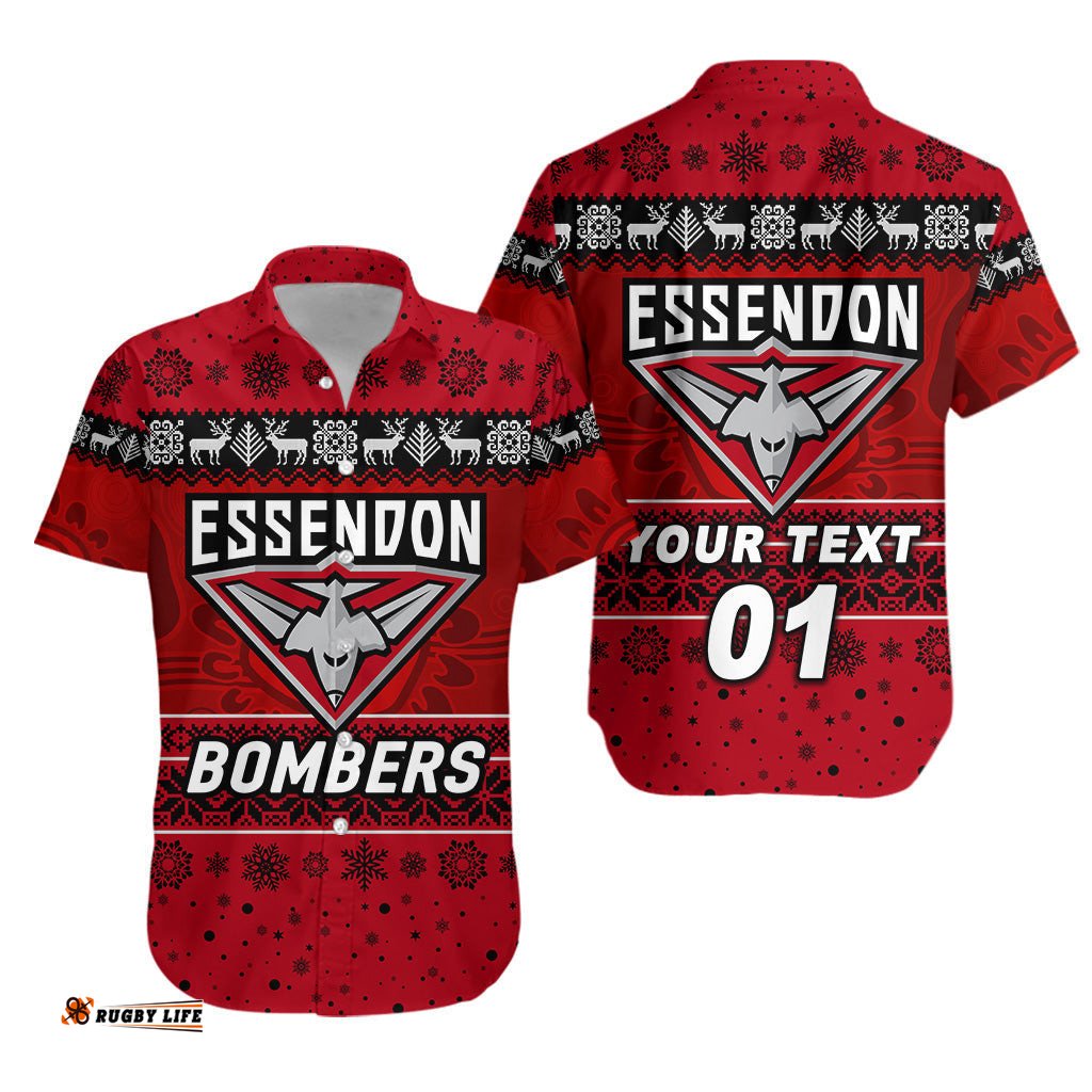 Custom Personalised Essendon Bombers Hawaiian Shirt Christmas Simple Style Red