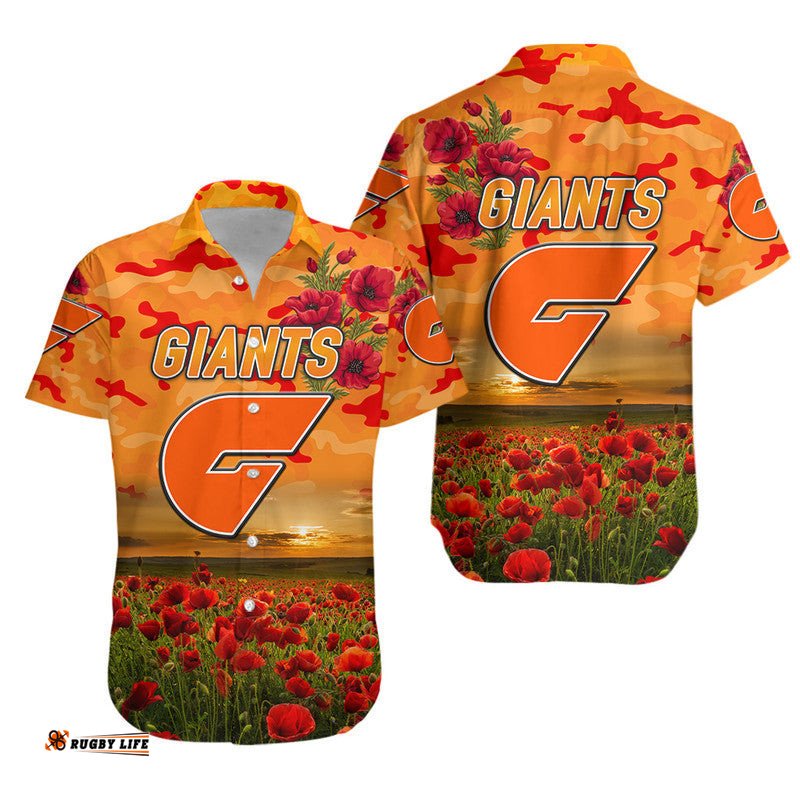 Greater Western Sydney Giants ANZAC Hawaiian Shirt Poppy Vibes