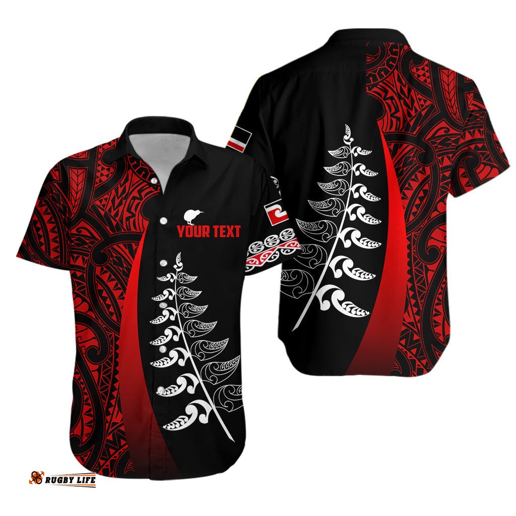 Custom Personalised Waitangi Day Hawaiian Shirt Maori Mix Fern Style Red
