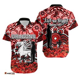 St. George Dragons Hawaiian Shirt ANZAC Day Poppy Flowers With Aboriginal