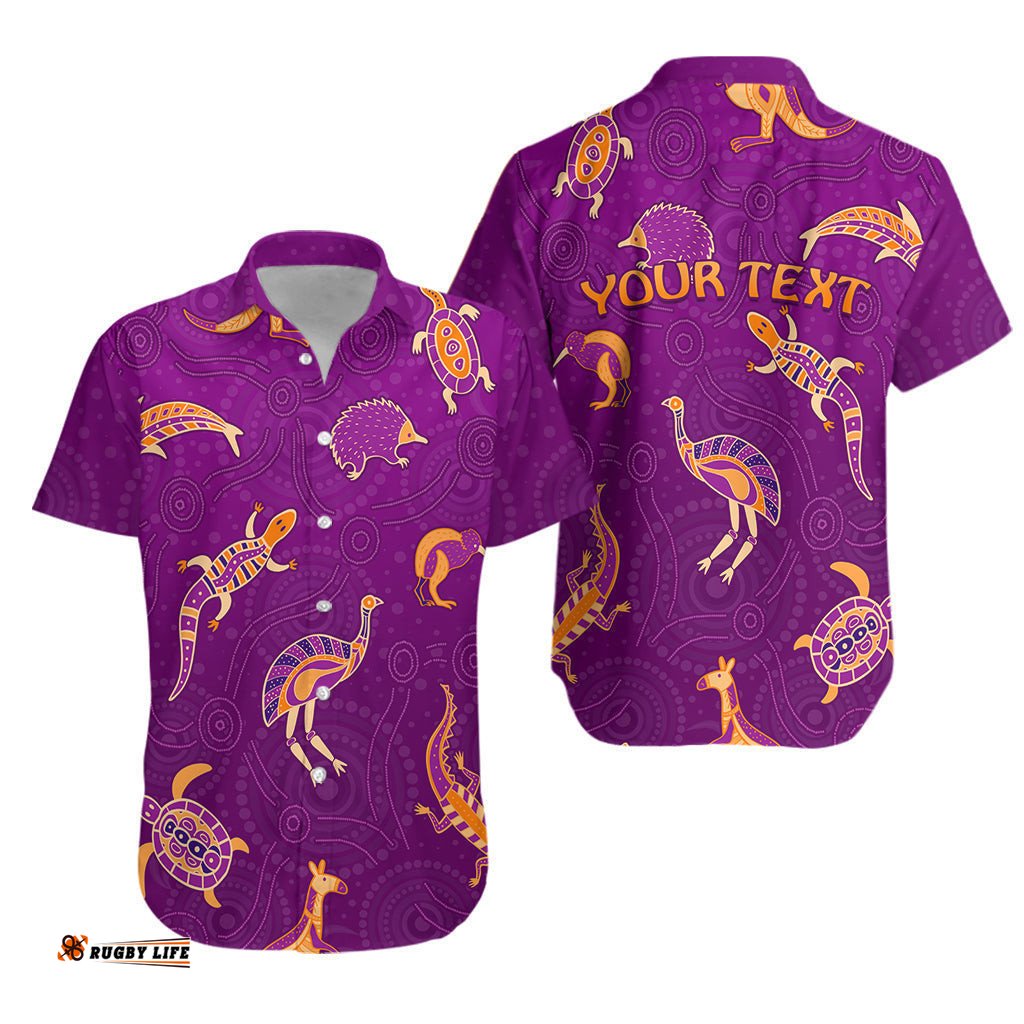 Custom Personalised Aboriginal Art Hawaiian Shirt Animals Australia Version Purple