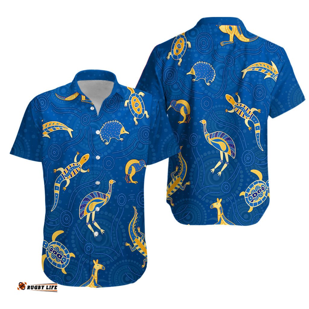 Aboriginal Art Hawaiian Shirt Animals Australia Version Blue