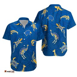 Aboriginal Art Hawaiian Shirt Animals Australia Version Blue