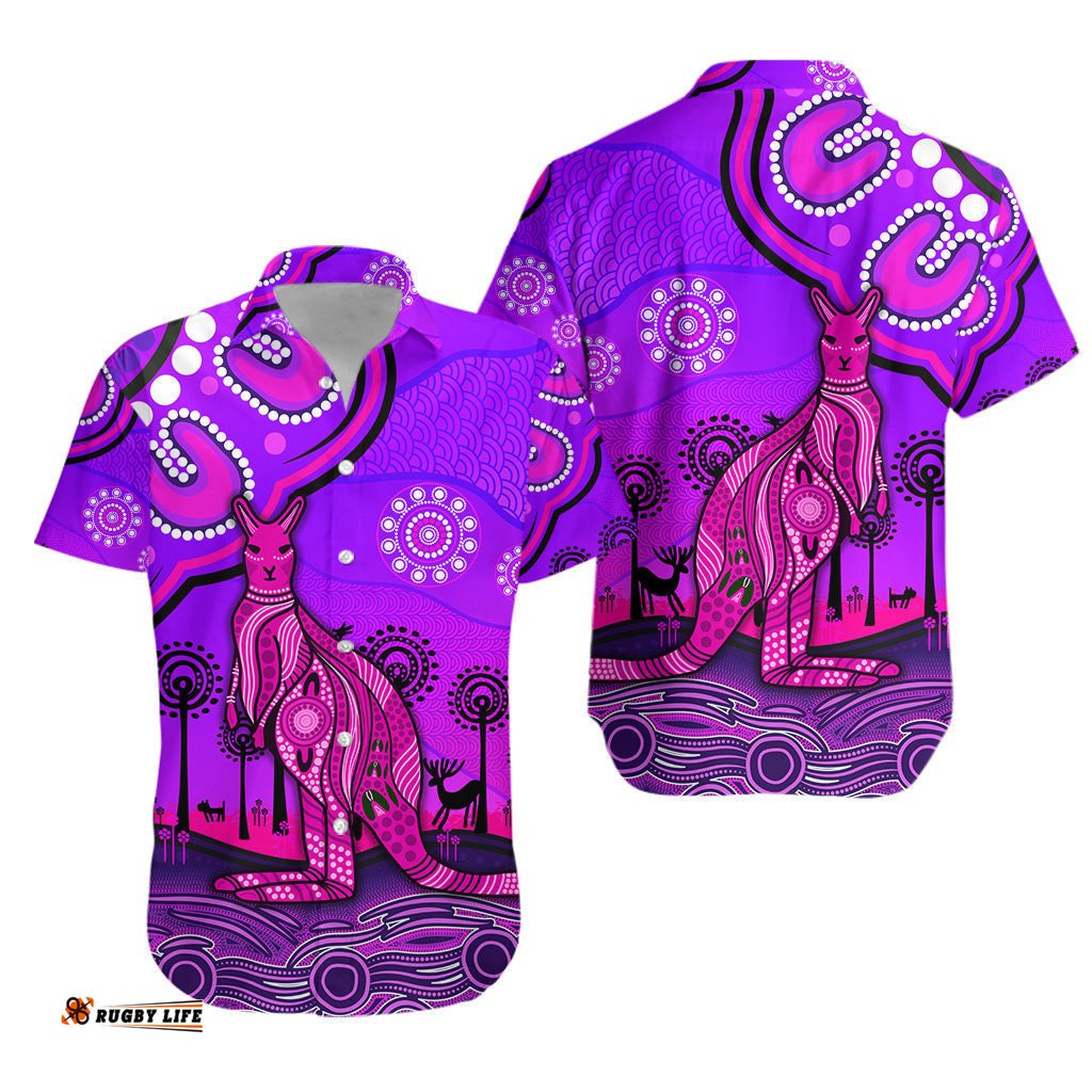 Aboriginal Art Kangaroo Hawaiian Shirt Indigenous Unique Vibes Purple