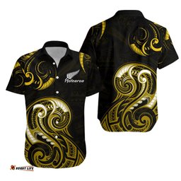 Aotearoa Fern Hawaiian Shirt Maori Pattern Version Gold
