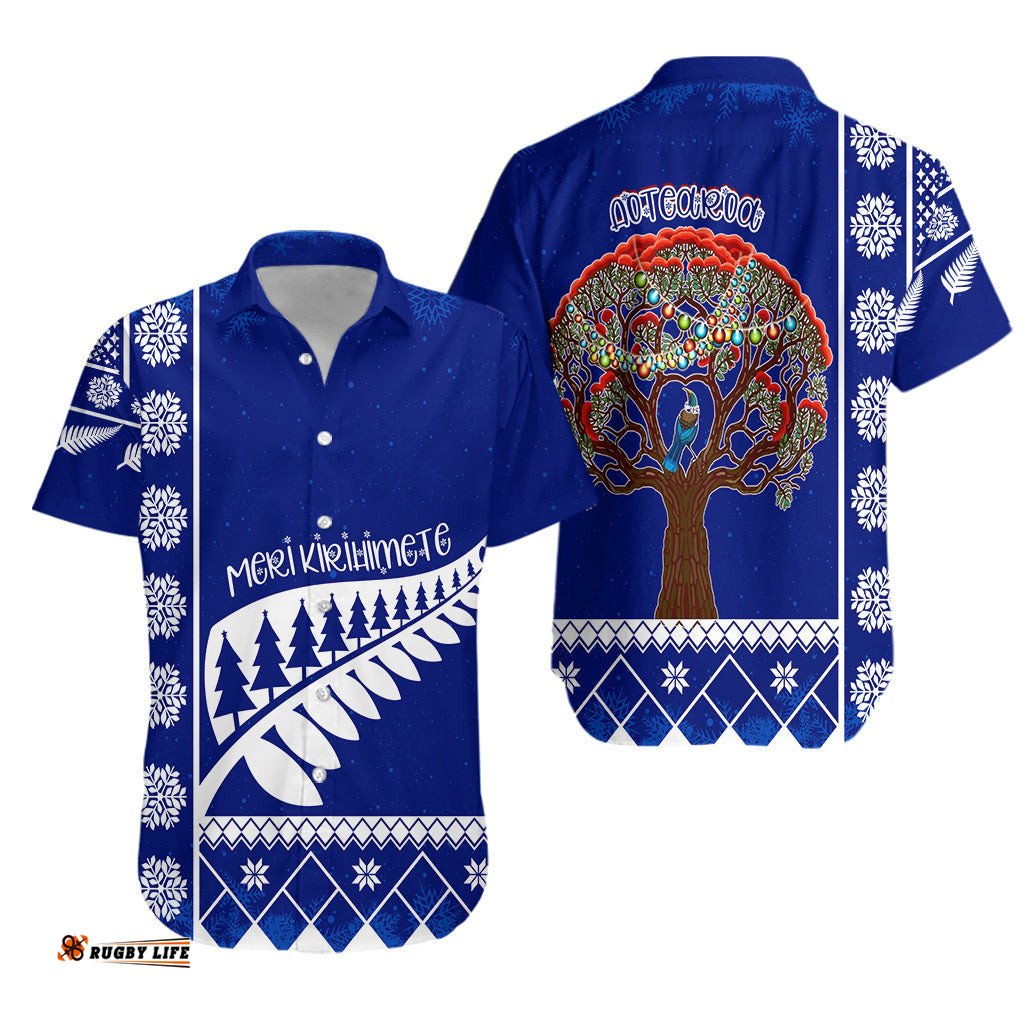 Aotearoa Kirihimete Phutukawa And Silver Fern Hawaiian Shirt