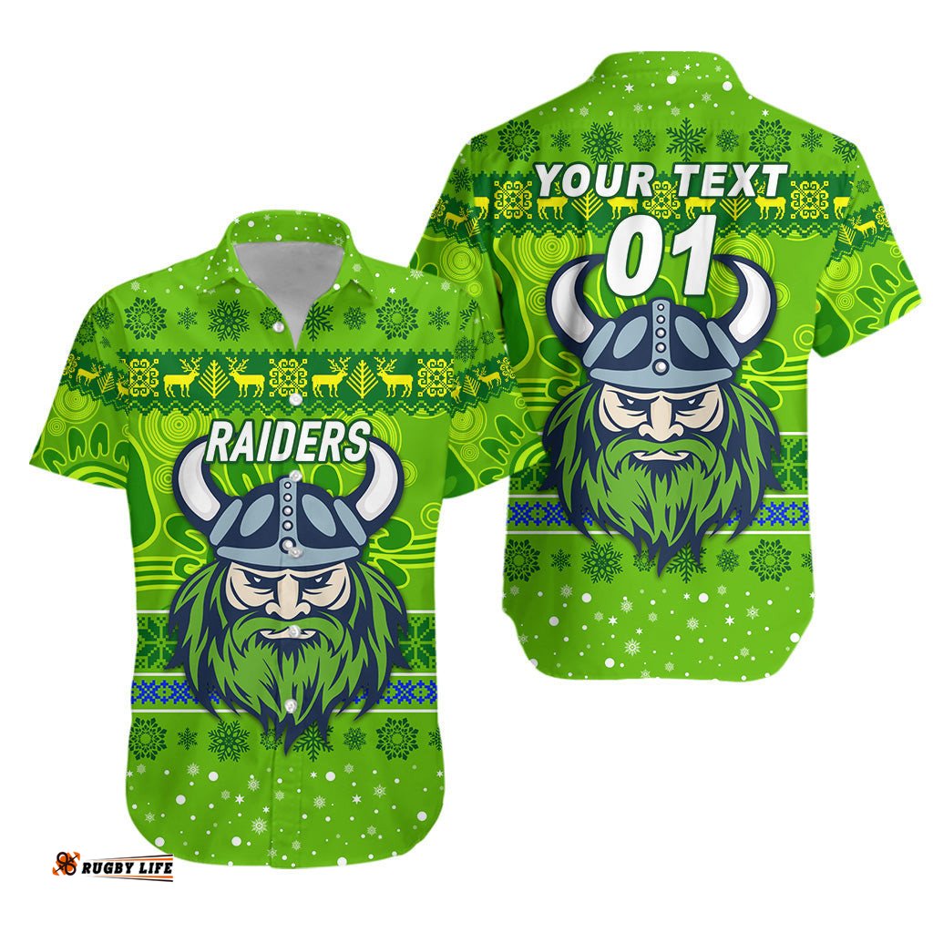 Custom Personalised Canberra Raiders Hawaiian Shirt Christmas Simple Style Green