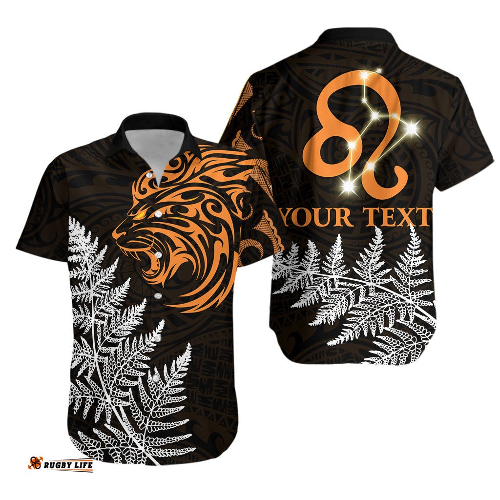 Custom Personalised Leo Zodiac Style Maori Hawaiian Shirt Orange Lion