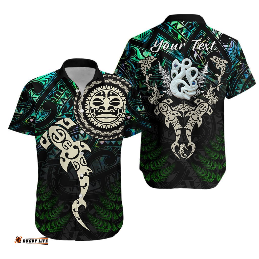 Custom Personalised Aotearoa Paua Shell Hawaiian Shirt Maori Manaia and Fish