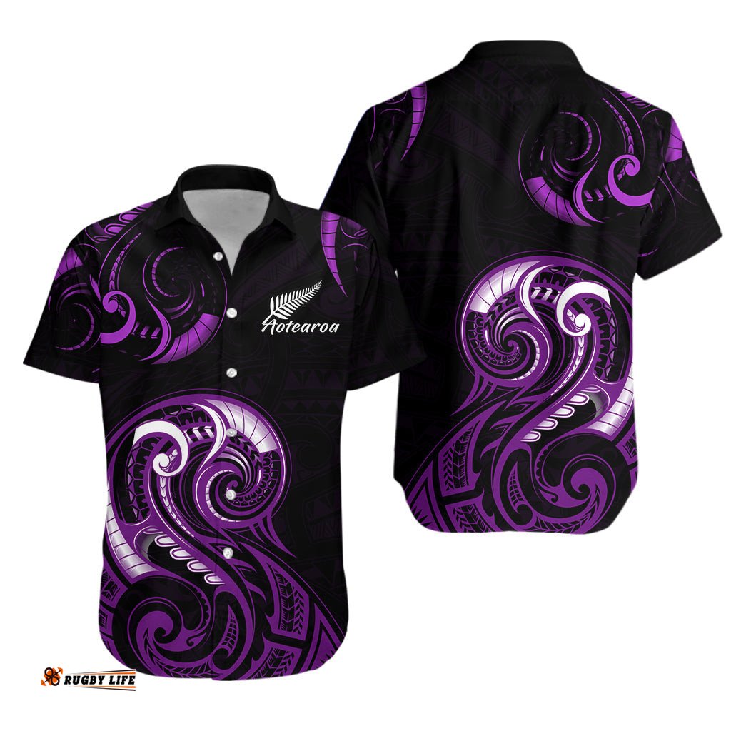 Aotearoa Fern Hawaiian Shirt Maori Pattern Version Purple