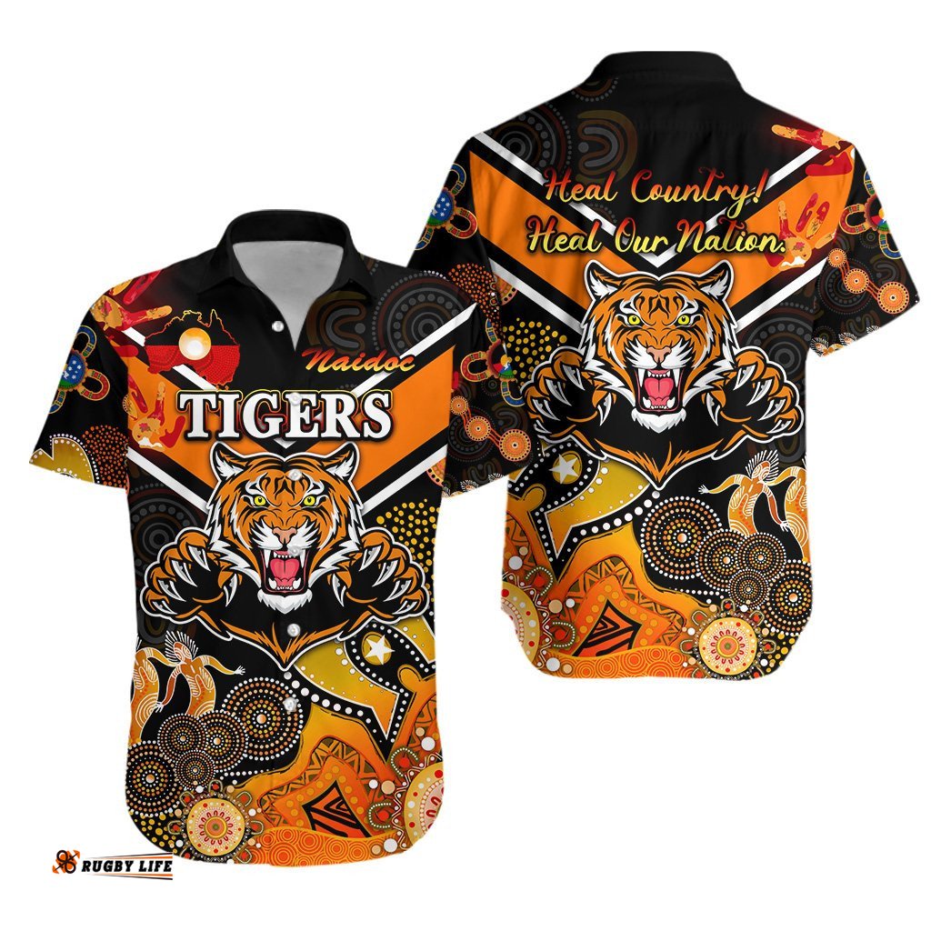 Wests Hawaiian Shirt Tigers Indigenous NAIDOC Heal Country! Heal Our Nation Black