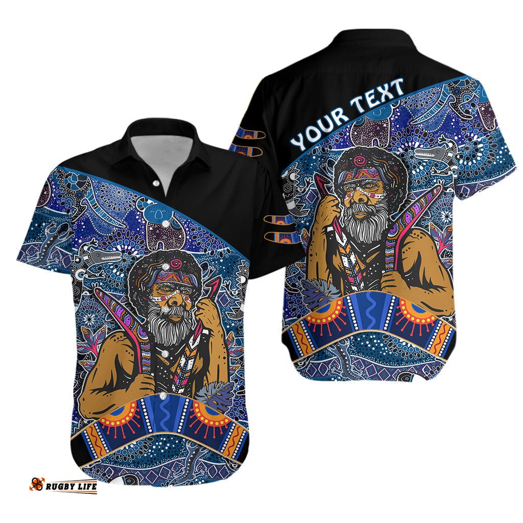 Custom Personalised Australian Boomerang Hawaiian Shirt Indigenous Australia Blue Graceful