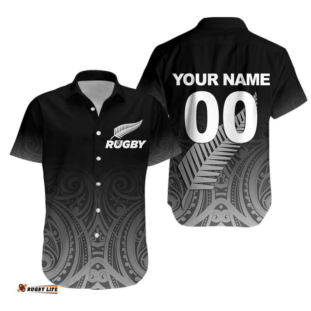 Custom Personalised New Zealand Rugby Hawaiian Shirt Maori Tribal