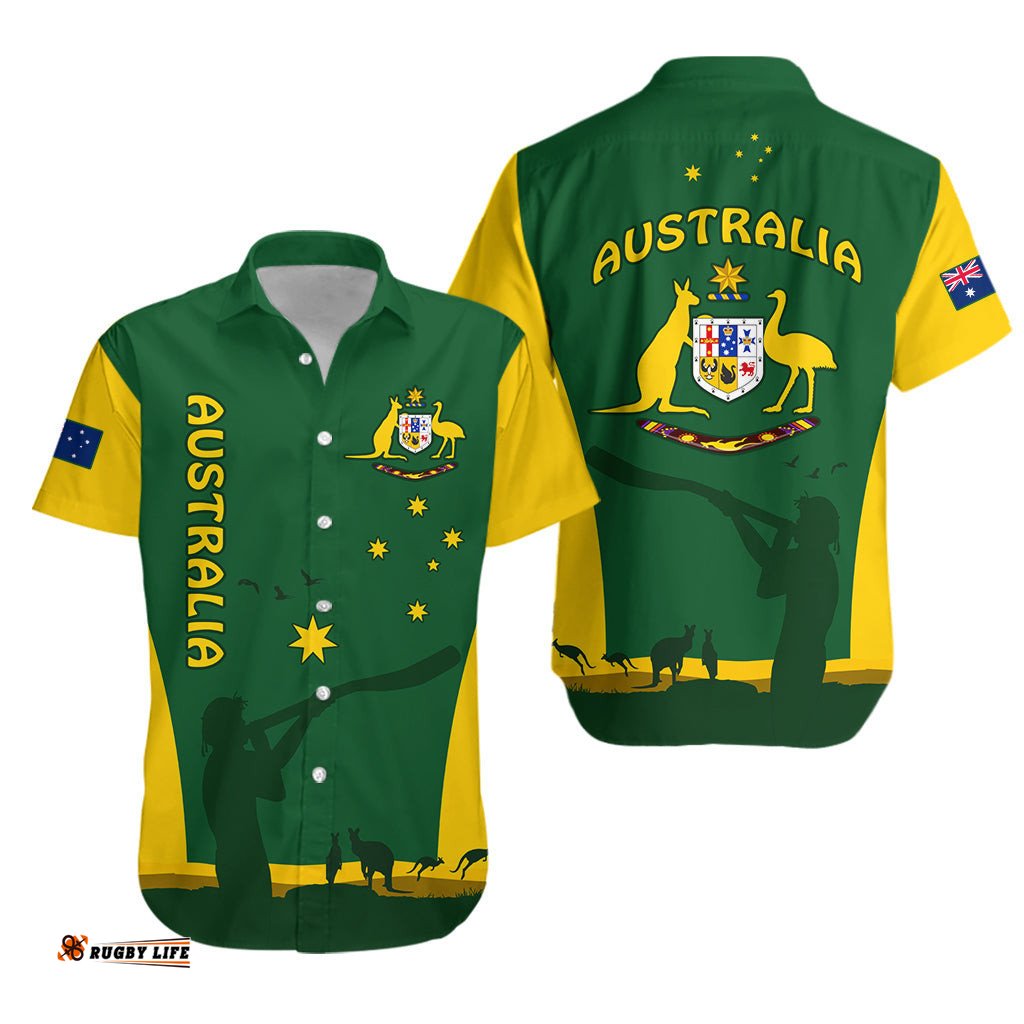 Australia National Colours Hawaiian Shirt Green and Gold