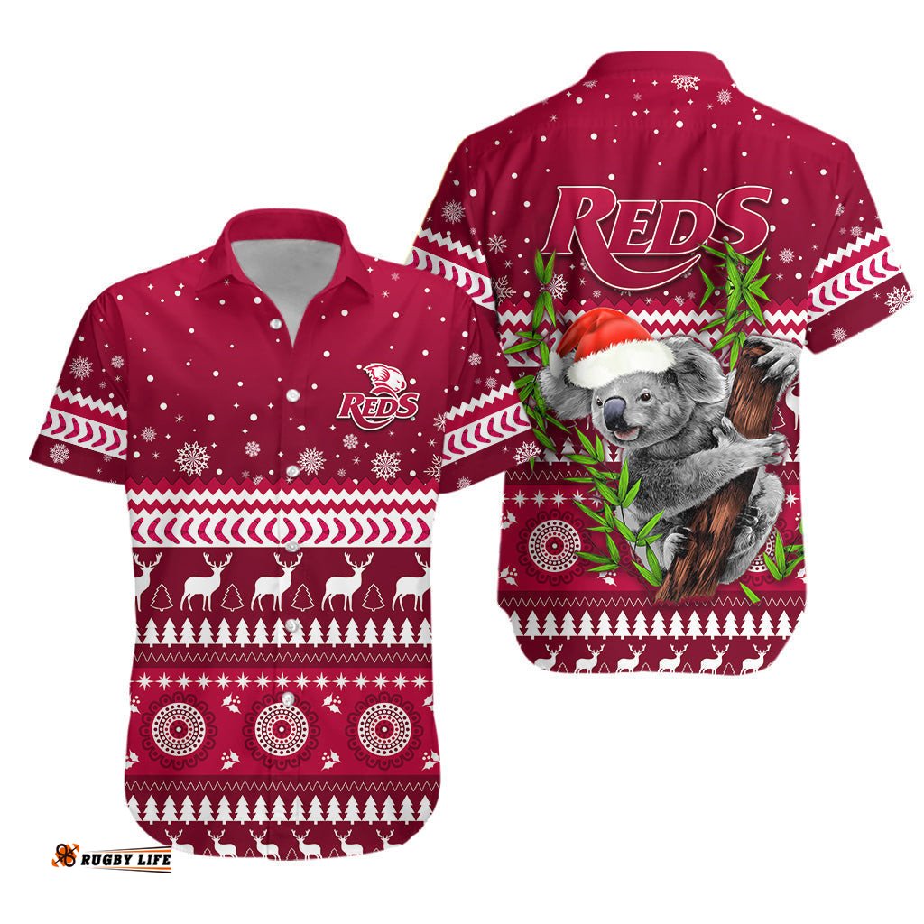 Reds Christmas Hawaiian Shirt Queensland Rugby Indigenous