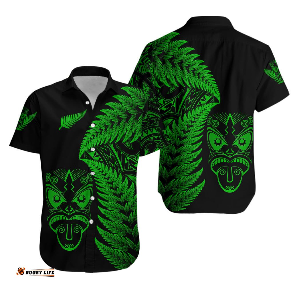 New Zealand Haka Rugby Maori Hawaiian Shirt Silver Fern Vibes Green
