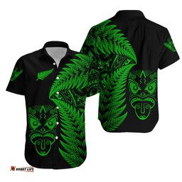 New Zealand Haka Rugby Maori Hawaiian Shirt Silver Fern Vibes Green
