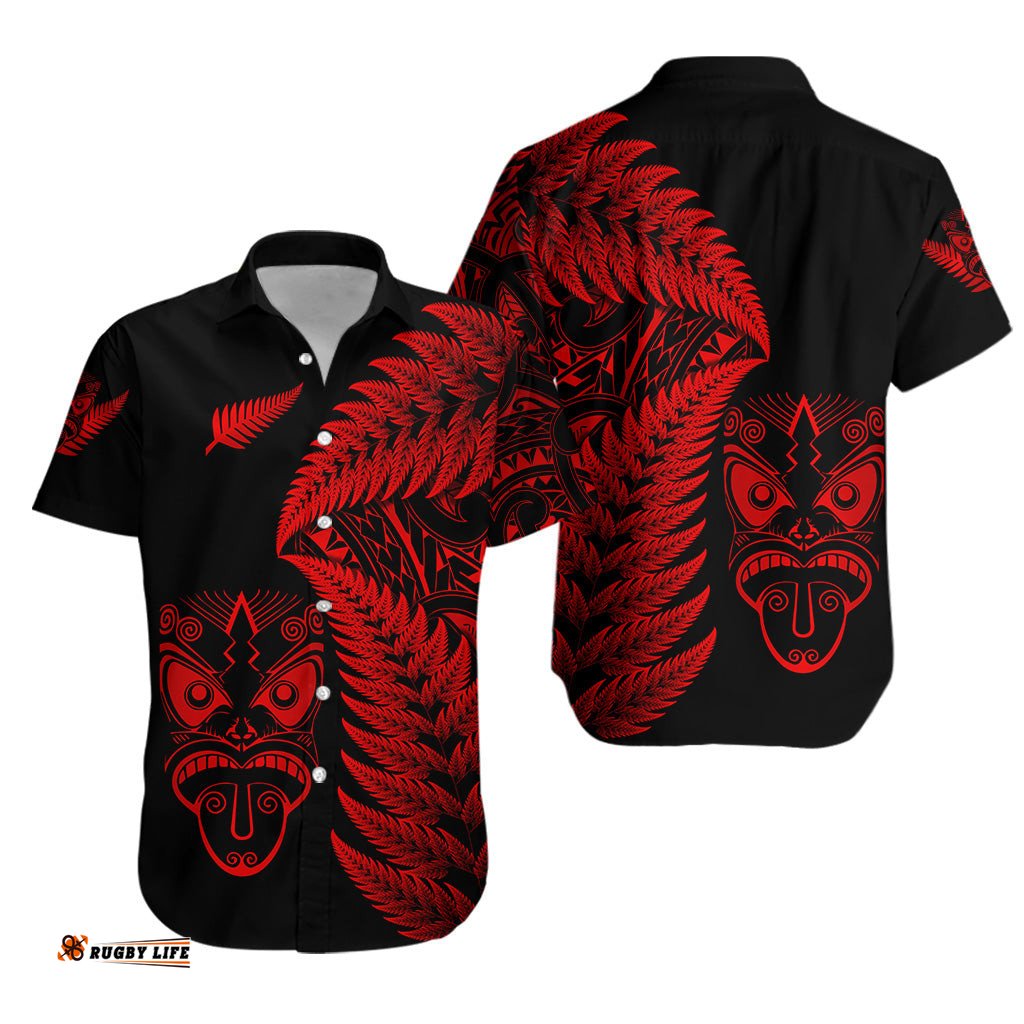 New Zealand Haka Rugby Maori Hawaiian Shirt Silver Fern Vibes Red