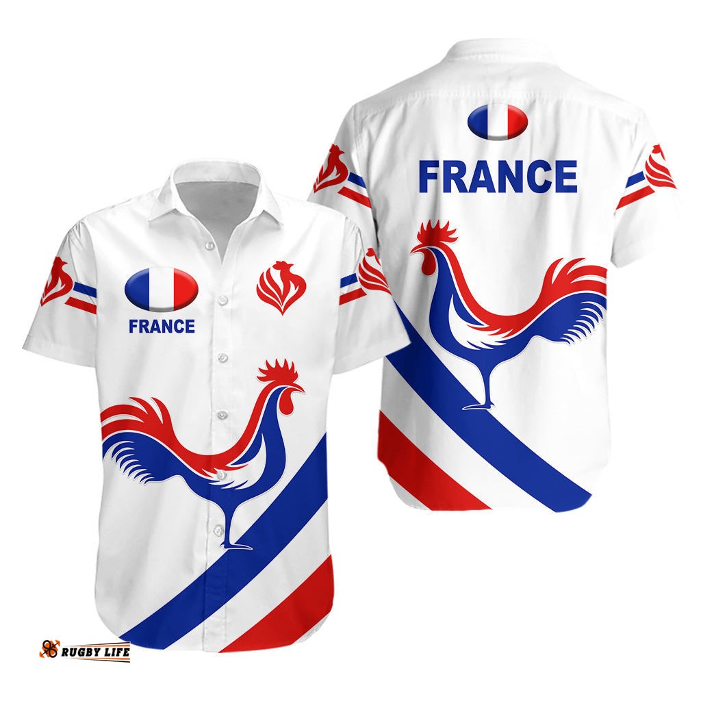 France Rugby Hawaiian Shirt Simple Style White
