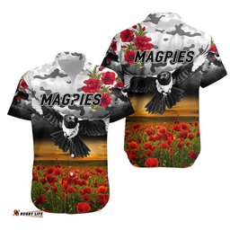 Collingwood Magpies ANZAC Hawaiian Shirt Poppy Vibes