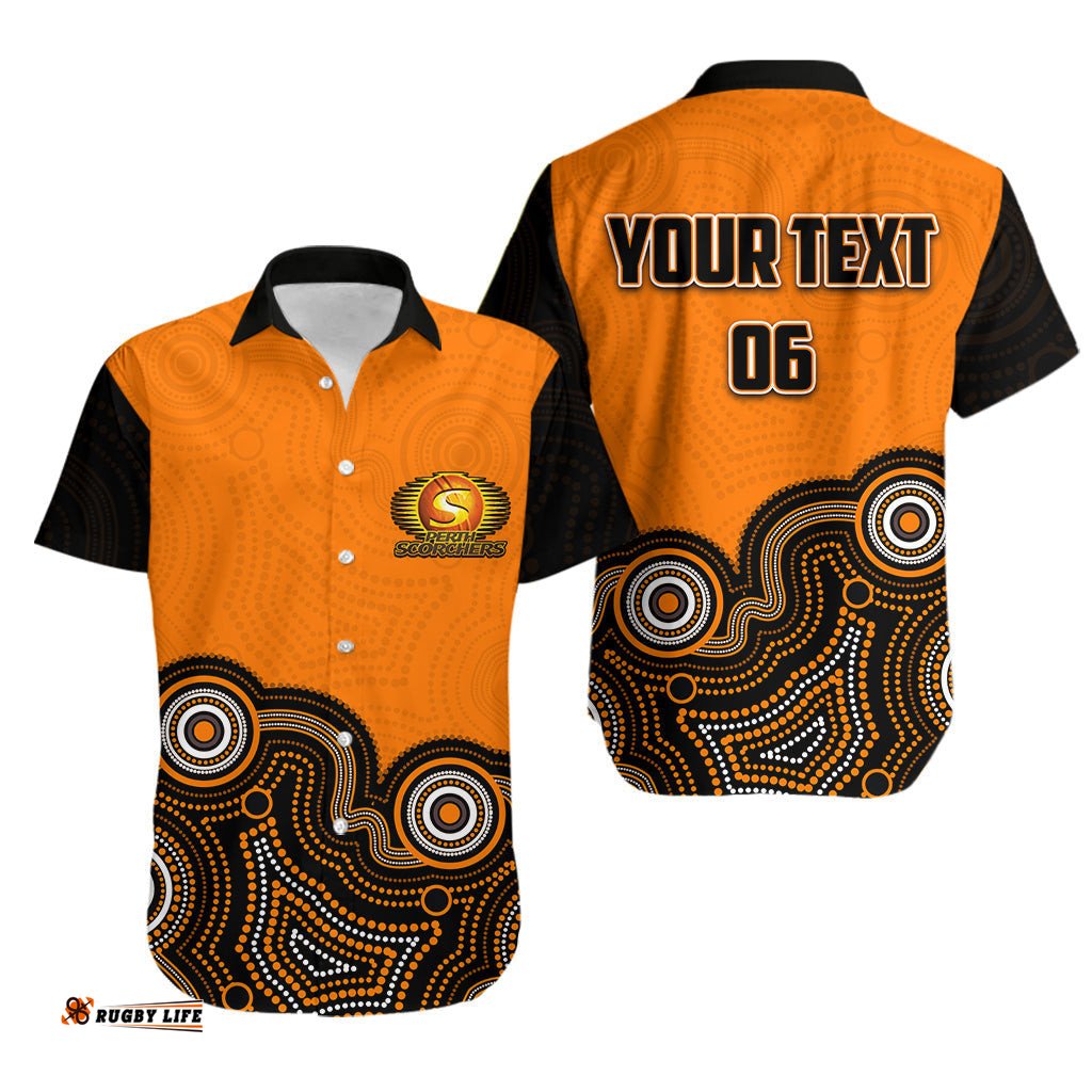 Custom Personalised And Number Perth Scorchers Hawaiian Shirt Cricket Aboriginal Style