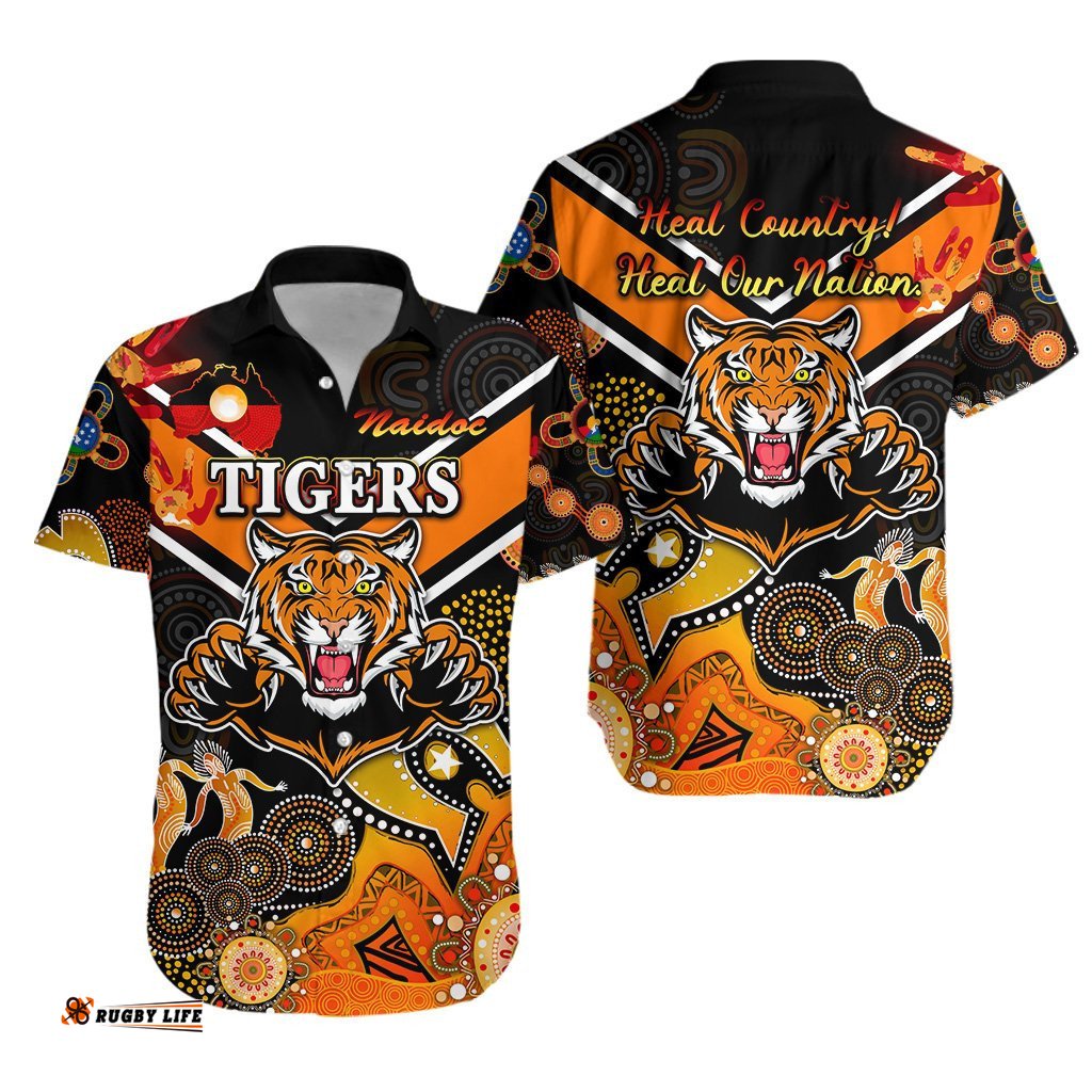 Wests Hawaiian Shirt Tigers Indigenous NAIDOC Heal Country! Heal Our Nation Black