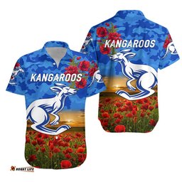 North Melbourne Kangaroos ANZAC Hawaiian Shirt Poppy Vibes