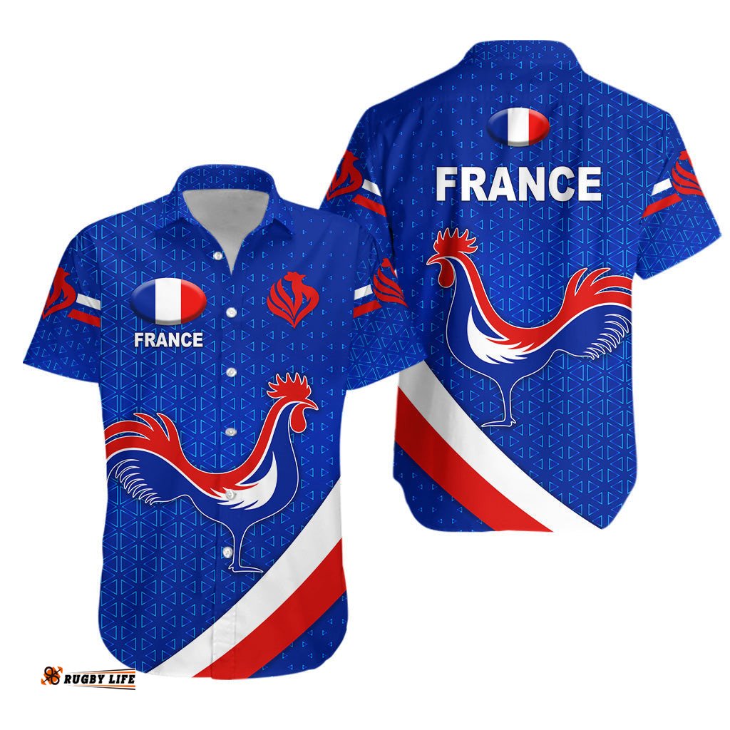 France Rugby Hawaiian Shirt Rose Simple Style Blue