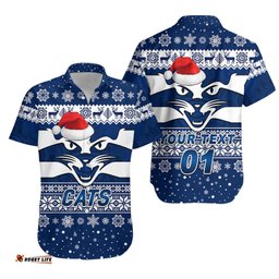 Custom Personalised Geelong Cats Hawaiian Shirt Christmas Simple Style