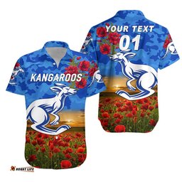 Custom Personalised North Melbourne Kangaroos ANZAC Hawaiian Shirt Poppy Vibes