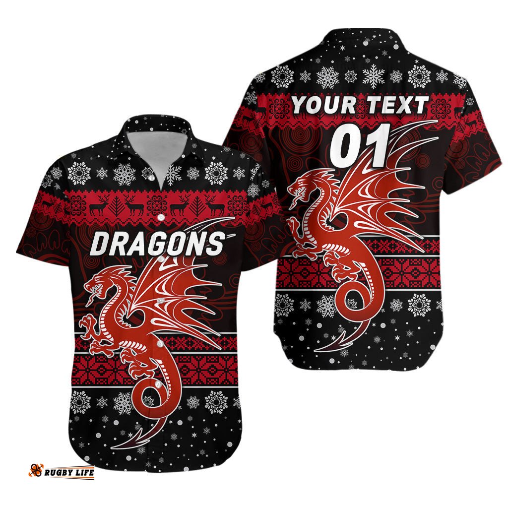 Custom Personalised St. George Illawarra Dragons Hawaiian Shirt Christmas Simple Style Black