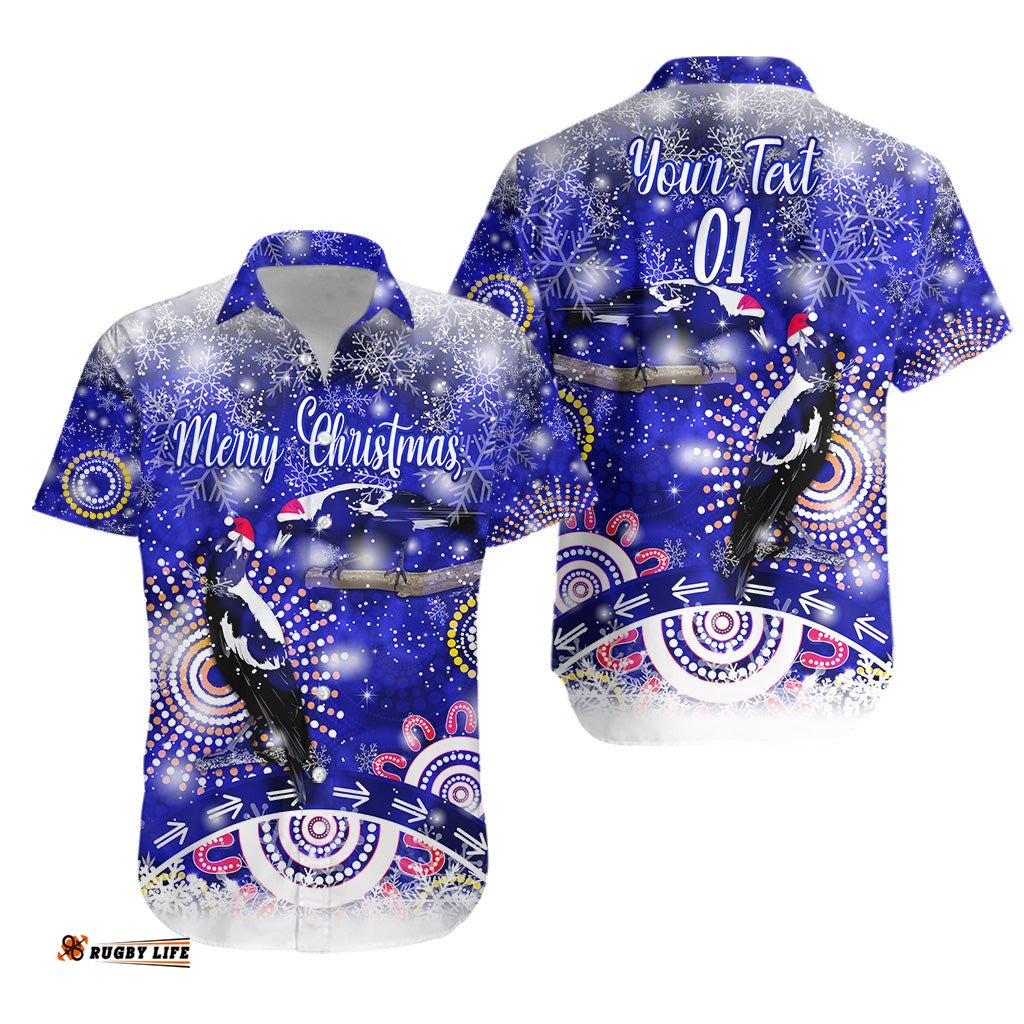 Custom Personalised Australian Magpies Christmas Hawaiian Shirt Original Style Blue