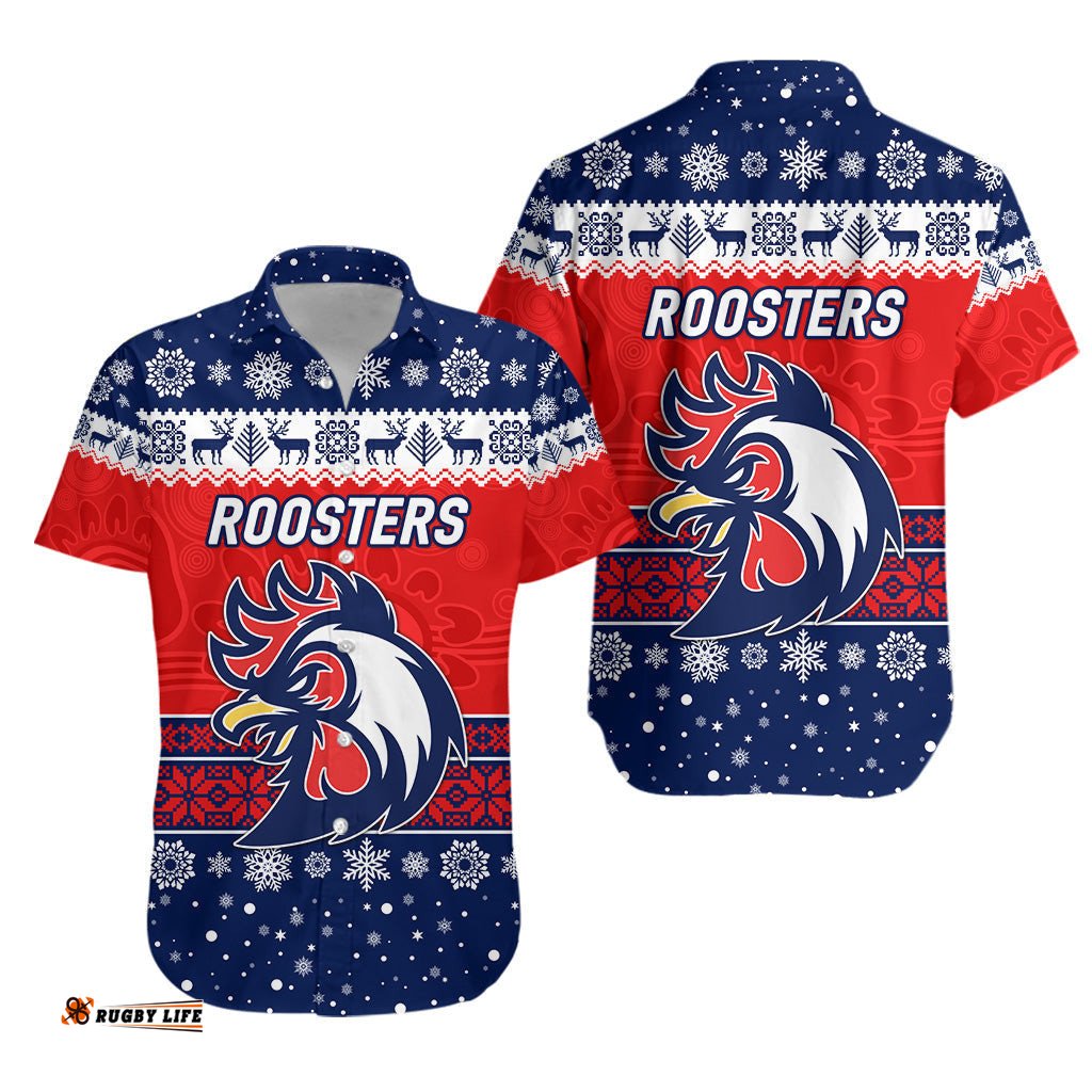Sydney Roosters Hawaiian Shirt Christmas Simple Style Blue