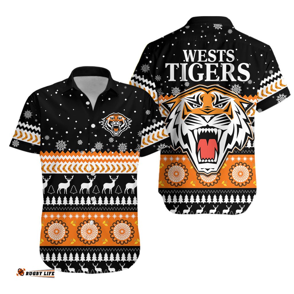 Wests Tigers Hawaiian Shirt Merry Christmas Energy